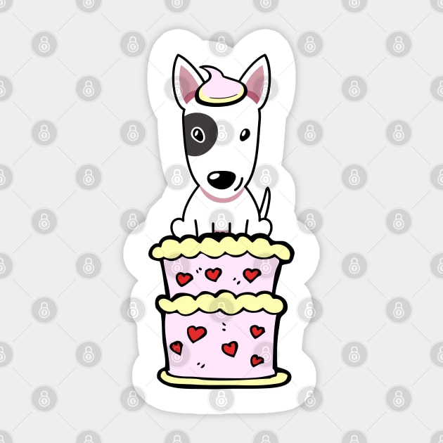 Bull terrier dog Jumping out of a cake Sticker by Pet Station